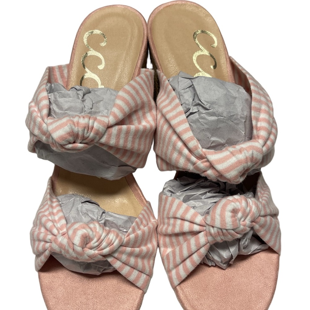 CCOCCI Sandals w-Heels 3.5” Straps are Cloth  Sz 6 - NWB